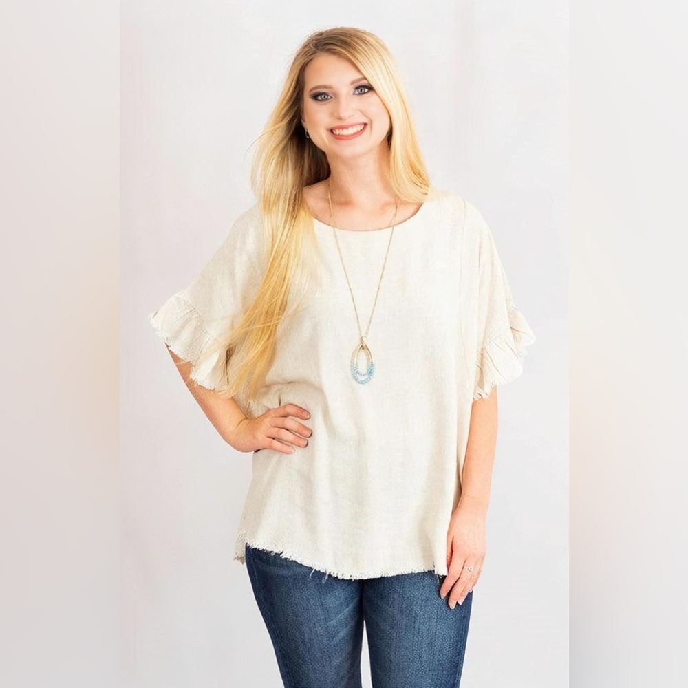 Ruffle Sleeve Tunic Top by Umgee Clothing Size Small Linen